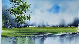Easy Watercolor Landscape with Soft Mist and Reflections screenshot 2