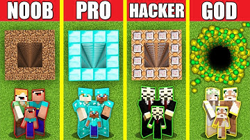 Minecraft Battle: TUNNEL HOUSE BUILD CHALLENGE - NOOB vs PRO vs HACKER vs GOD Animation UNDERGROUND