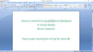 How to connect to LocalDB(local database)
