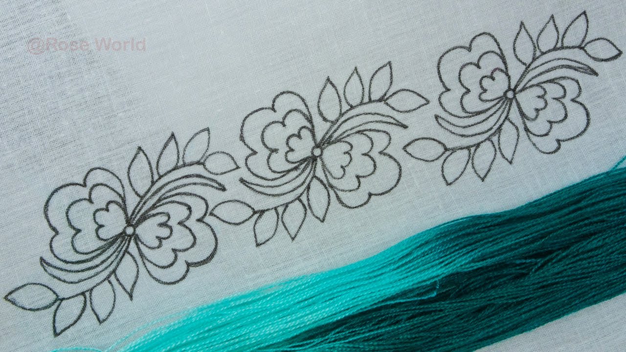 hand embroidery colorful floral border line exclusive design by #Rose_World