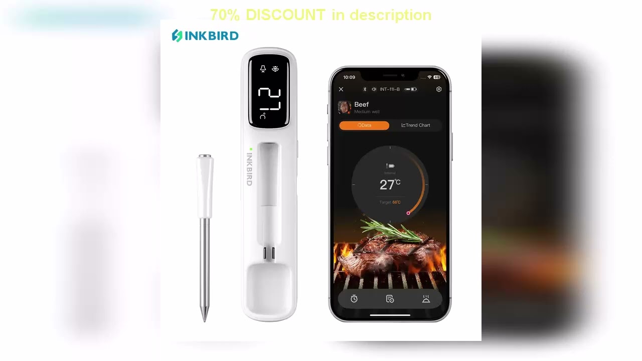 A must-have product! INKBIRD INT-11I-B Mini Wireless Meat Thermometer, Bluetooth 5.4 1000ft, 1s Re