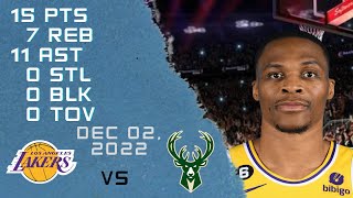 Russell Westbrook All possessions 02-12-2022 LAKERS vs BUCKS NBA REGULAR SEASON