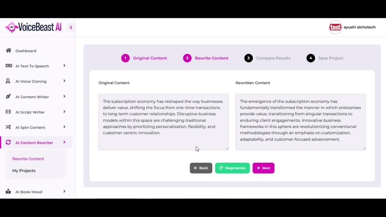 How to Rewrite the Content in VoiceBeast AI