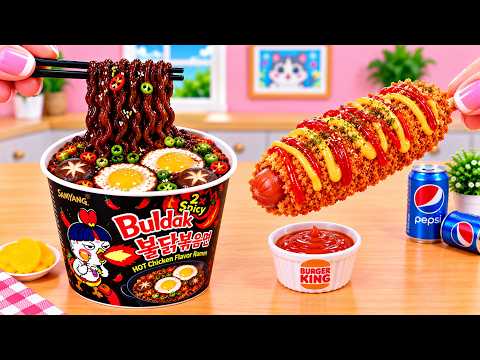 Top 1 Korea Street Food 😍🍜 How To Make Mini Corn Dog & Buldak Noodles Recipe - Mini Yummy