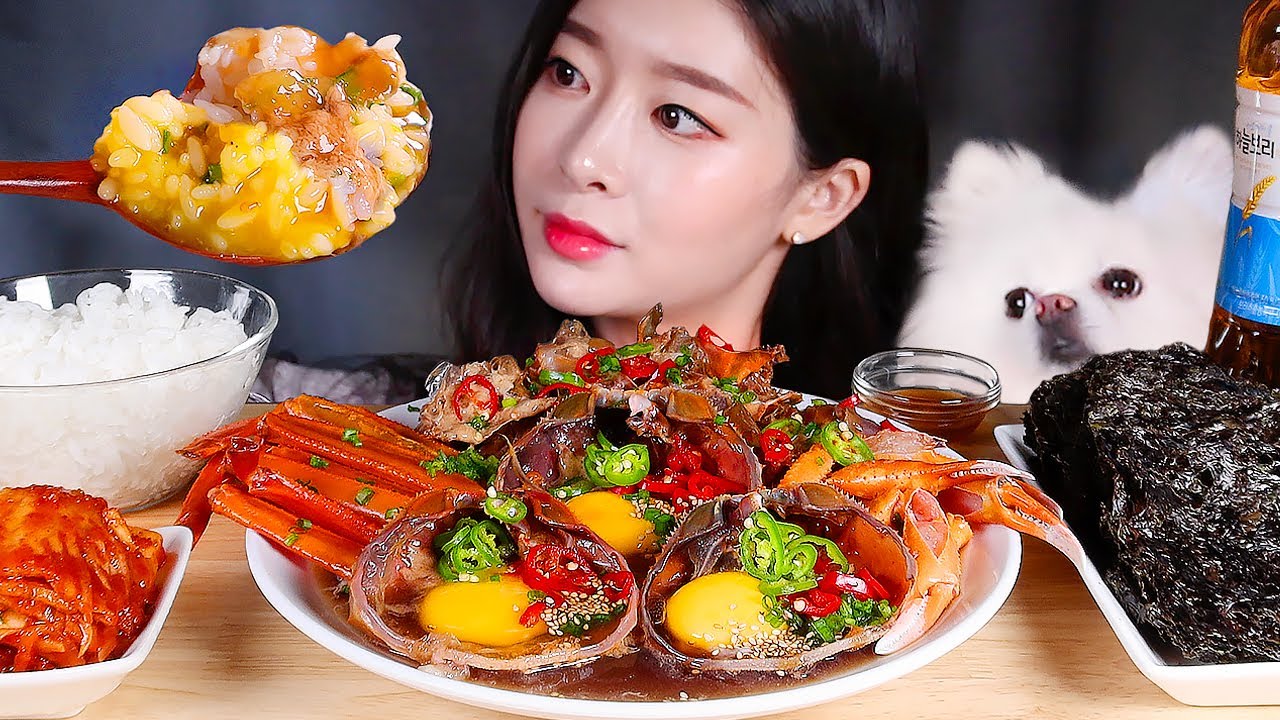 ASMR * SOY SAUCE MARINATED GIANT SNOW CRABS 🦀RICE THIEF! GEJANG