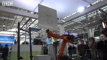 Robot sketches trade show attendees