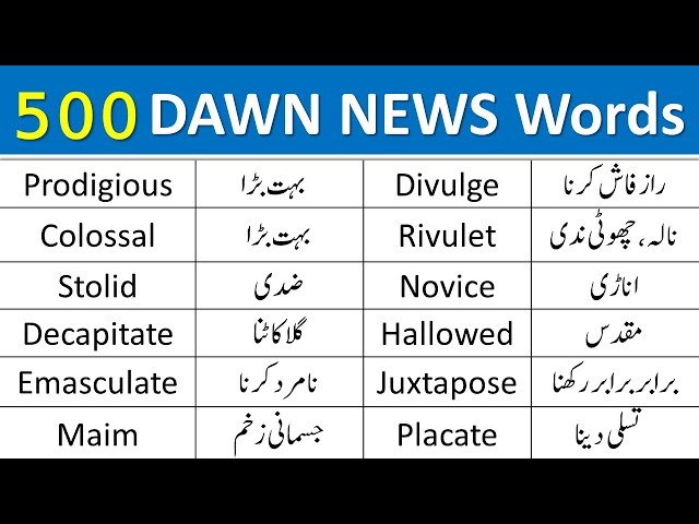 500 Advanced English Words for Dawn News and CSS in Urdu  English  vocabulary words, English words, Vocabulary words