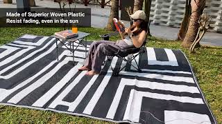 Outdoor Rug with Lights, Outdoor Plastic Straw Rug, Reversible Mats for RV, Deck, Camping, Patio
