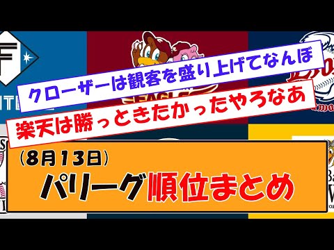 (８月１３日)パリーグ順位まとめ