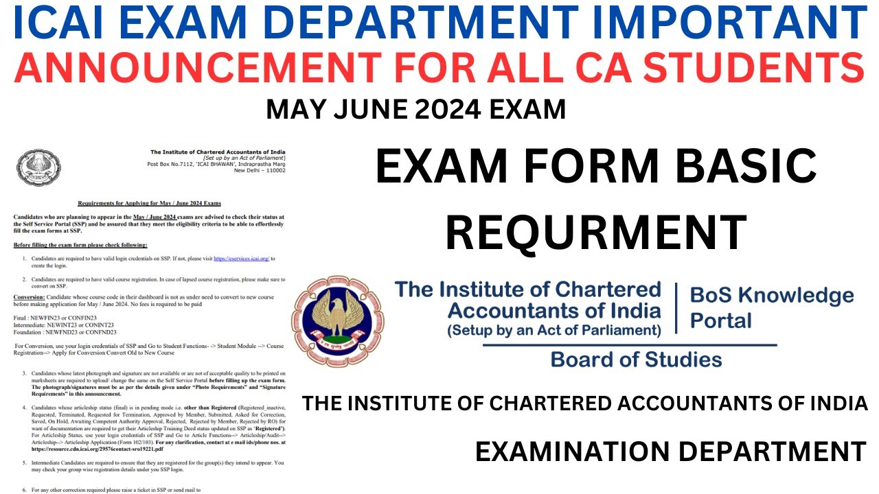 ICAI EXAMINATION DEPARTMENT IMPORTANT ANNOUNCEMENT FOR ALL CA STUDENTS