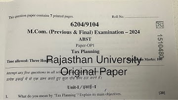 Mcom (P & F )exam paper 2024 | ABST | Tax Planning | Dr. Ruchi Khandelwal