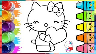 Hello Kitty With Heart Glittery 💓 Drawing, Painting & Coloring For Kids and Toddlers_ Kids Art🌈