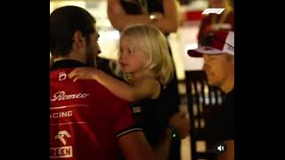 Antonio Giovinazzi and Kimi Raikkonen saying goodbye to you each other