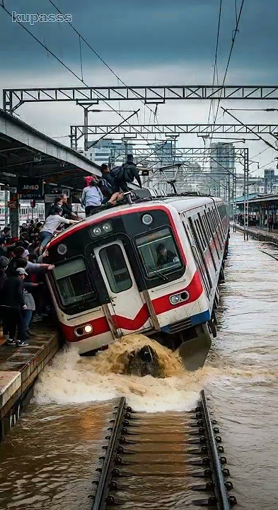 STASIUN DITERJANG BANJIR BANDANG! KERETA API TERPENTAL DAN KELUAR JALUR!!!!