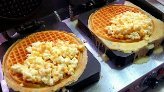 Cheese waffle, Ice cream waffle with Nutella whipped cream - Korean street food ,요미야미