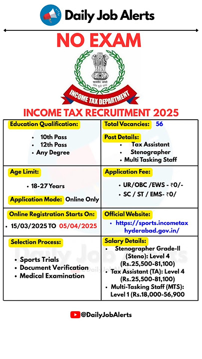 Income Tax Recruitment 2025 | Income Tax Department Notification 2025 | Daily Job Alerts #shorts