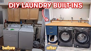 DIY | How to make laundry room built-ins, HUGE folding area, soft-close drawers