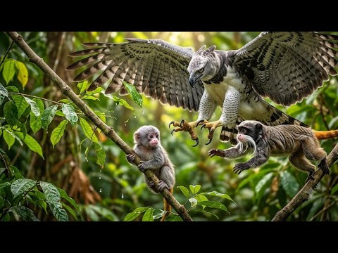 AN INCH FROM DEATH:  Tamarin Mother  Monkey vs. Giant Harpy Eagle!