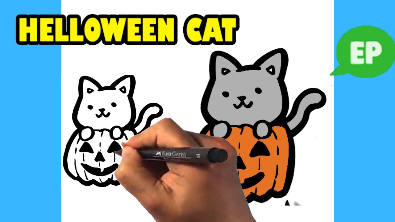 ☀ How to draw a cute halloween cat