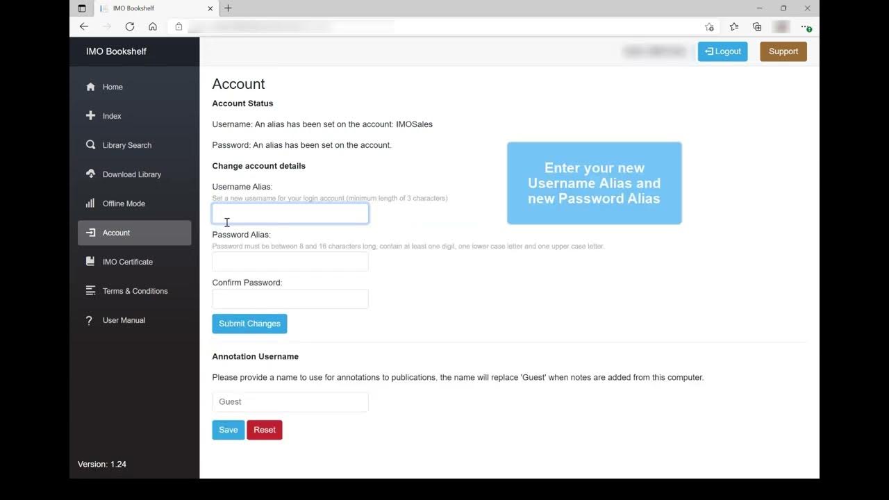 Setting a new login alias in IMO Bookshelf YouTube
