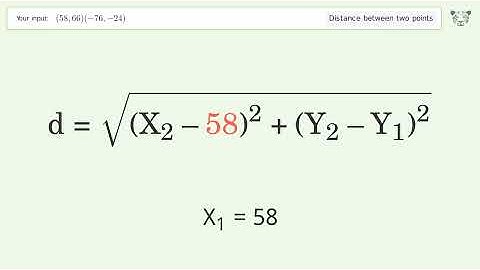 Find the distance between two points p1 (58,66) and p2 (-76,-24): Step-by-Step Video Solution