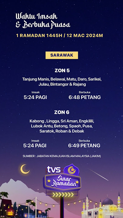 Jadual berbuka puasa untuk seluruh Sarawak. 12 Mac 2024.#TVSarawak #TVS122 #SinarRamadan
