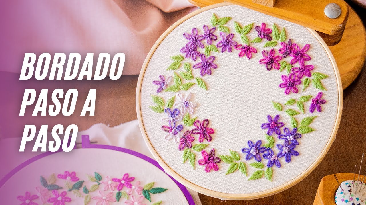 Bordado de flores y hojitas para principiantes 🌺🌿 - Tutorial de bordado a mano