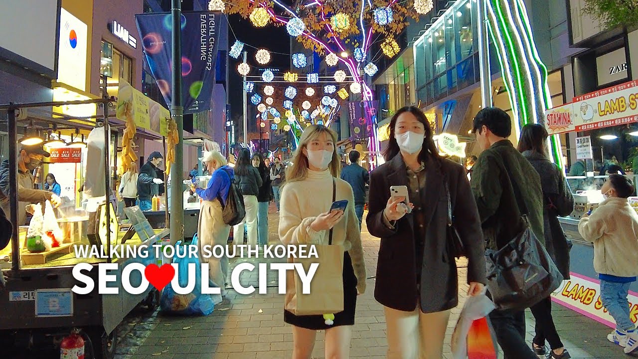 [4K] 크리스마스 연말 분위기로 가득한 명동거리 저녁 풍경 Walking Tour Myeongdong Street with Christmas Lights in Seoul