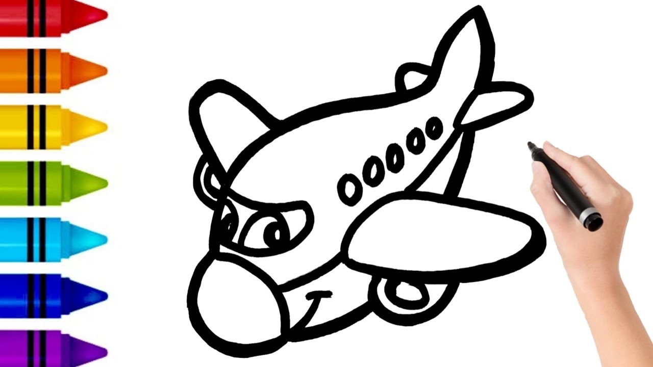 How to draw and colour a Cute Aeroplane easily || Step by Step Drawing ...