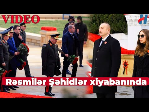 Şəhidlər xiyabanına insan axını müşahidə edilir - Prezident və xanımı ziyarət etdi