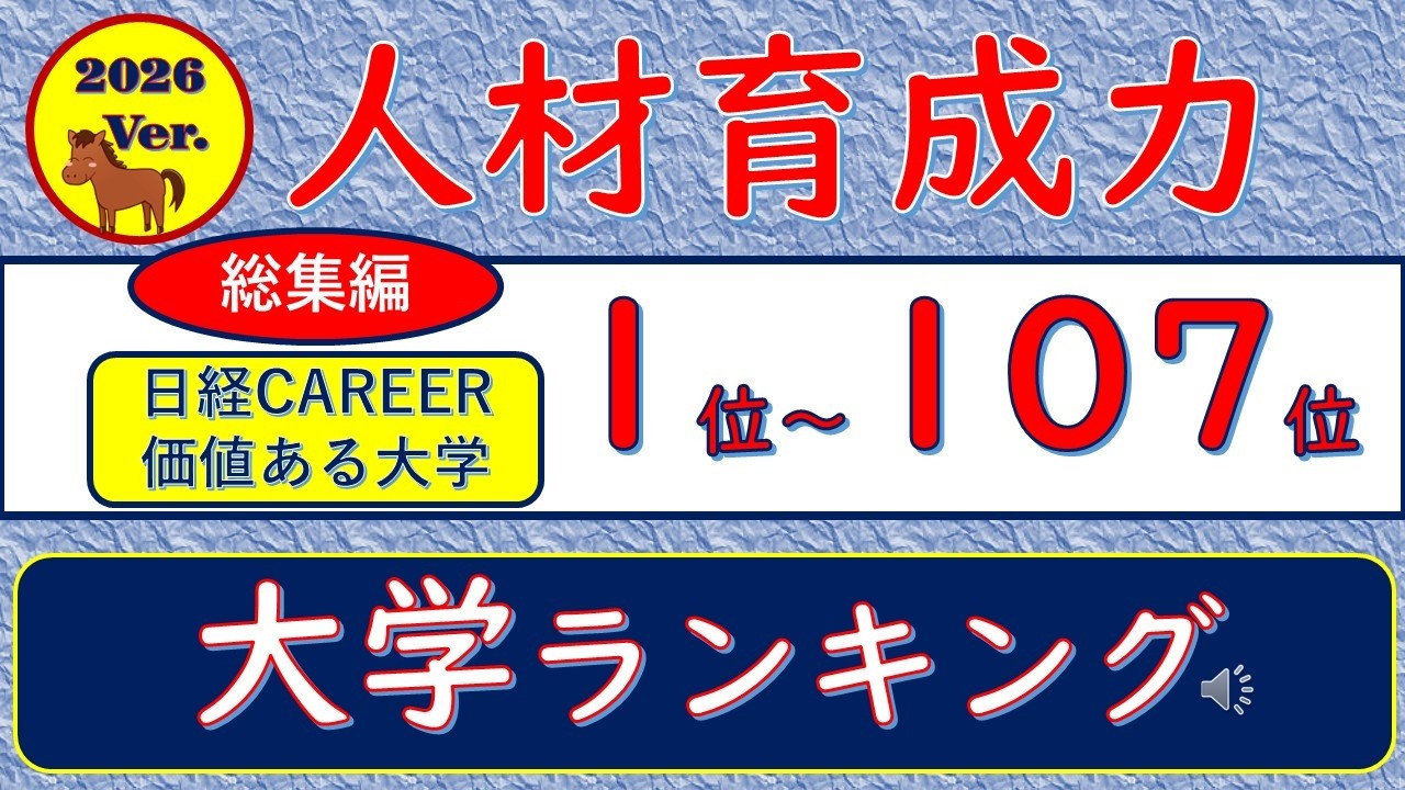2026Ver.人材育成力、大学ランキング、総集編1位～107位
