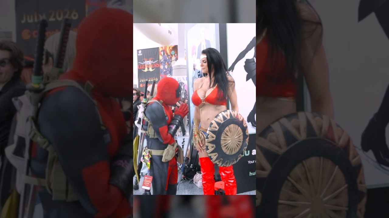 Deadpool meets a real Amazonian for the first time 😯 #deadpool #wonderwoman #cosplay