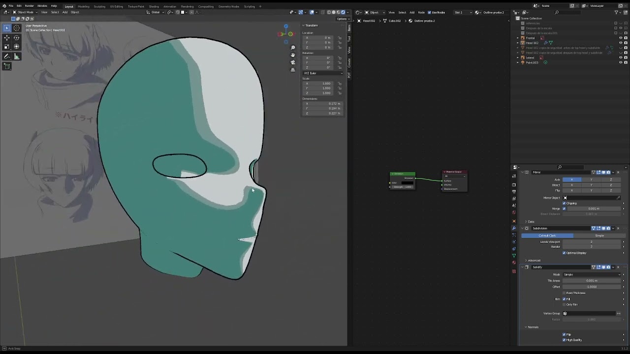 Anime head test #1 - Model - Outline - Color Test # 1