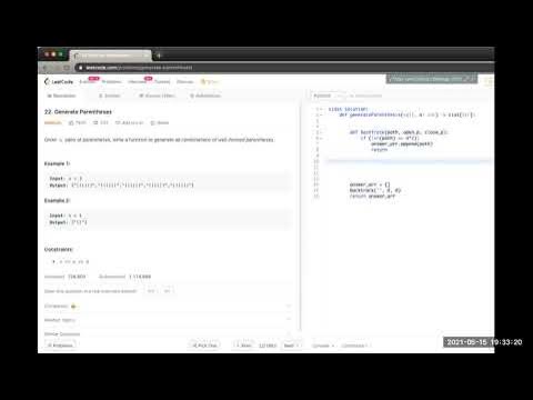 22. Generate Parentheses (Python solution) - YouTube