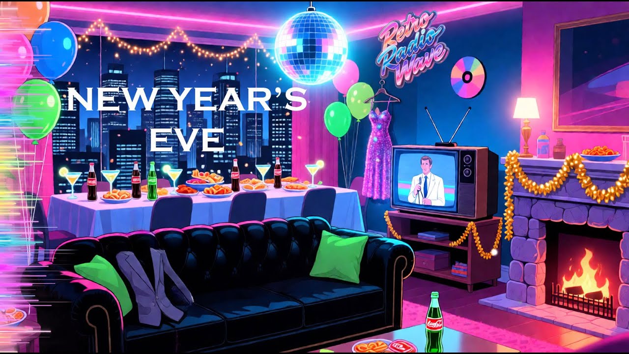 New Year’s Eve Retro Radio 🎆 Cozy Apartment Ambience | City Lights at Night | 1 Hour