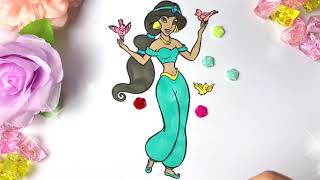 디즈니 프린세스 공주 알라딘 자스민 색칠공부 그림그리기 놀이 Disney princess aladdin jasmine colouring for kids, children