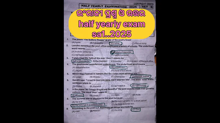 half yearly exam english real question answer ||sa1 2025 english #shorts #viral