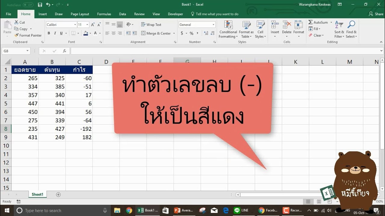 Excel เปลี่ยนเลขลบให้เป็นสีแดง