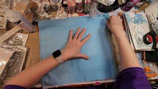 ジャンクジャーナル 雑記帳 Icy Blue Creating with Vel - Blue Floral Junk Journal Cover (Beginner