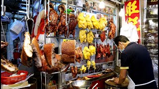 Hong Kong Street Food: Roasted Pork BBQ Pork Chickens & Ducks YUMMY 一早就有很多街坊來買燒味飯吃 旺記燒臘專家 西貢