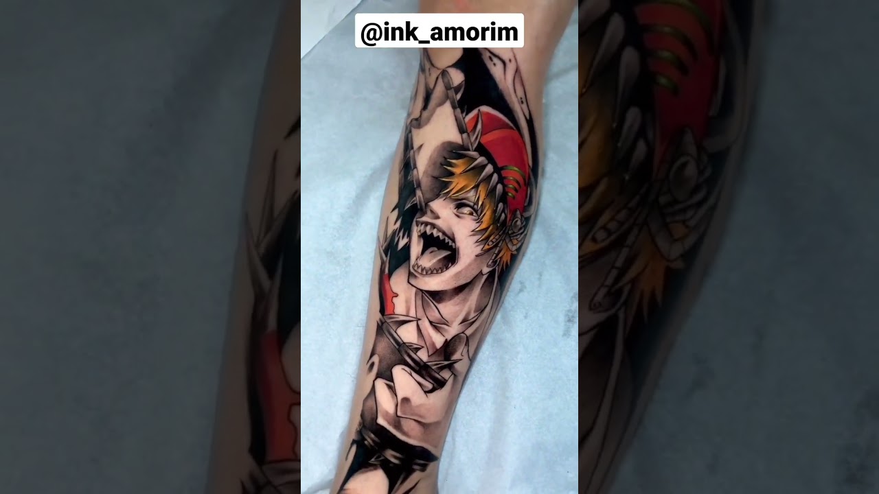 Chainsaw man tattoo que fiz um tempo atras. Quem ai ja começou a