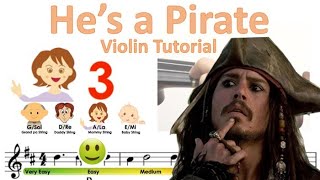 He's a Pirate from Pirates of the Caribbean sheet music and easy violin tutorial Resimi