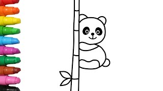 Cara Menggambar Panda Lucu Imut Naik Pohon Bambut