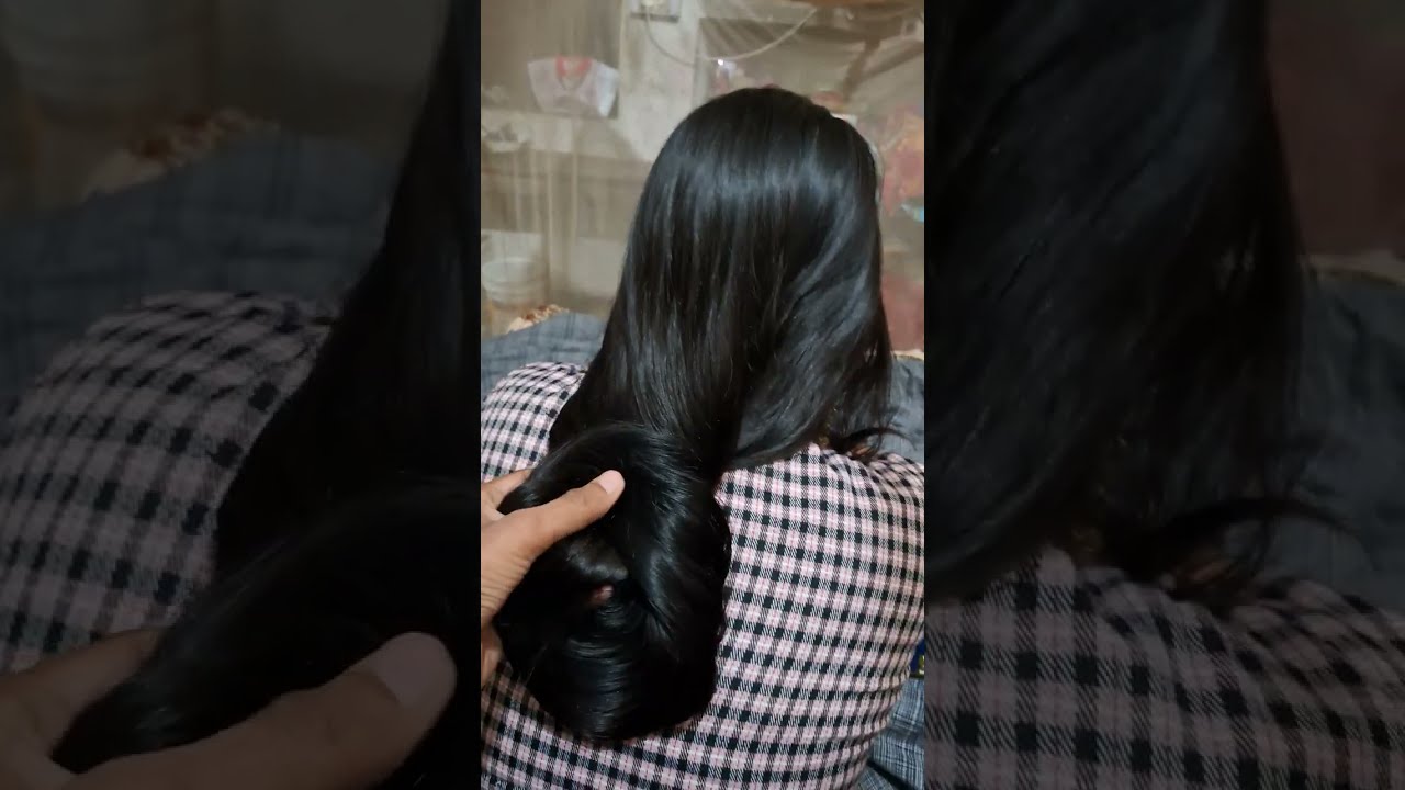 Beautiful Black Long Hair Huge Bun play Hair Pulling By Man