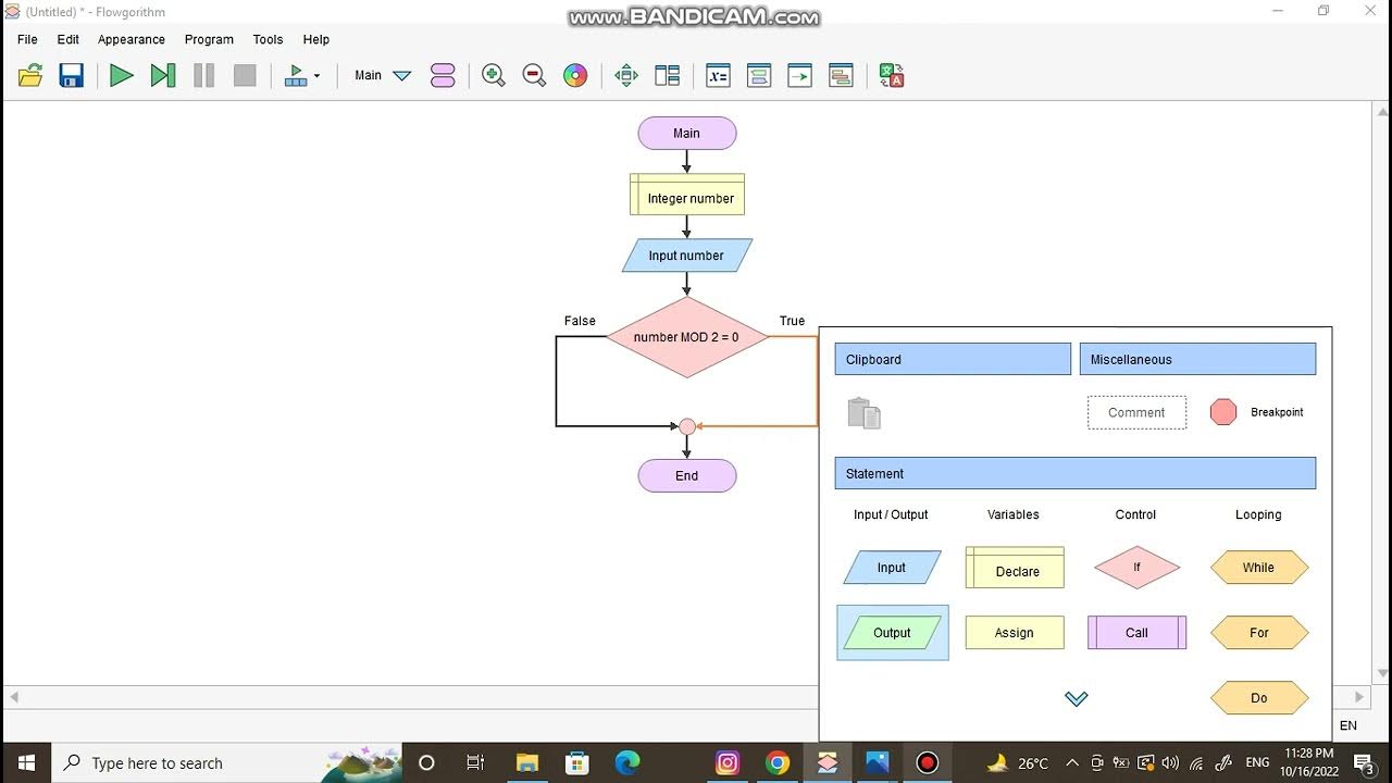 Flowchart application in Flowgorithm (1st exercise) - YouTube