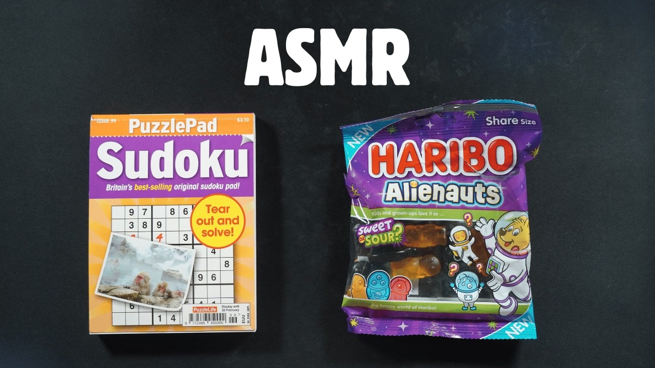 ASMR: HARIBO GUMMY SWEETS & SUDOKU PUZZLE SOLVING - SOFT WHISPERS
