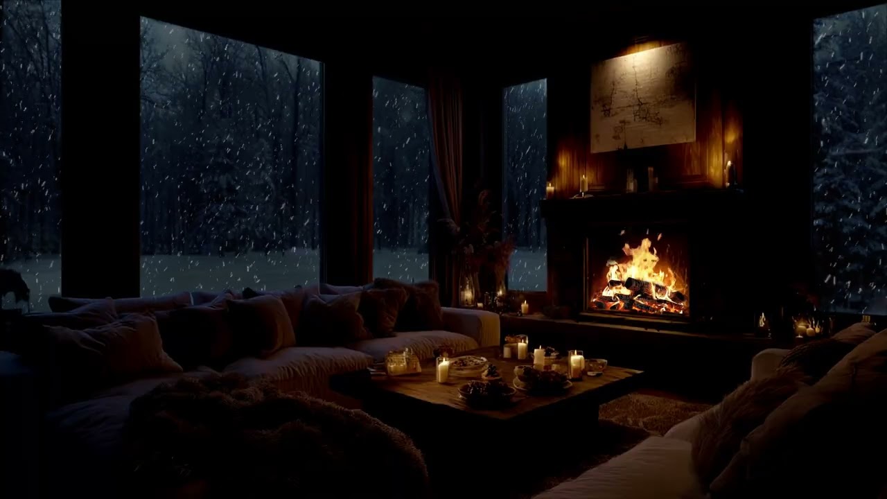 Soothing Winter Cabin Vibes ❄️ Piano Music and Fireplace Crackles Sound for Relaxation