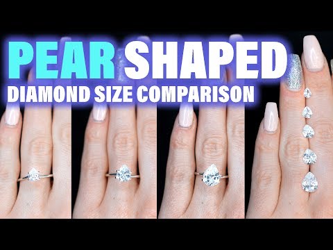 Pear Shaped Diamond Size Comparison on the Hand Finger Engagement Ring Cut 1 Carat 2 ct .75 3 4 1.5