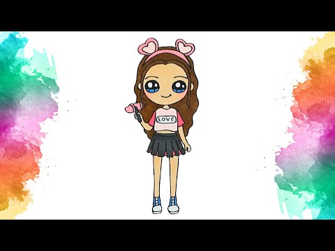 Desenhando menina kawaii Bonequinha Colorindo desenho kawaii 