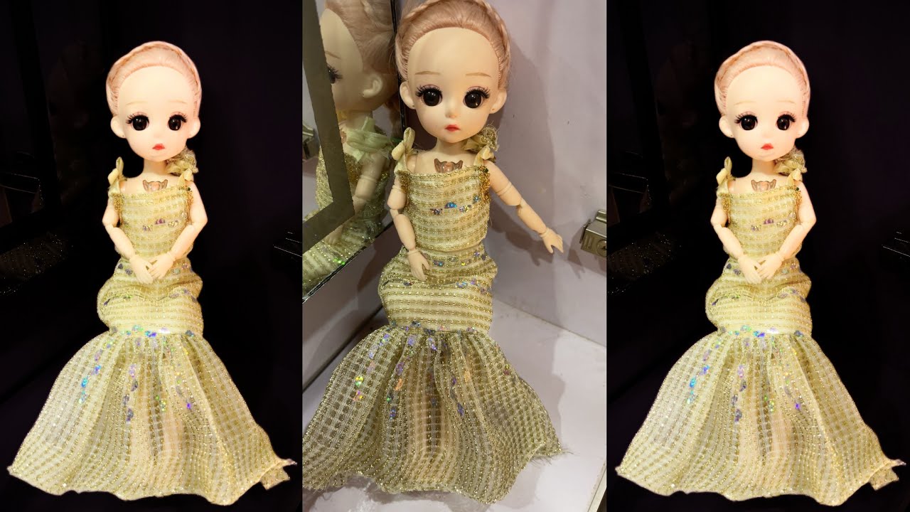 DIY_Mermaid long gown for barbie||fish cut skirt and mini top ||Kiran's Doll